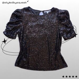 DR2 Y2K Black Sequin Puff Sleeve Top Small